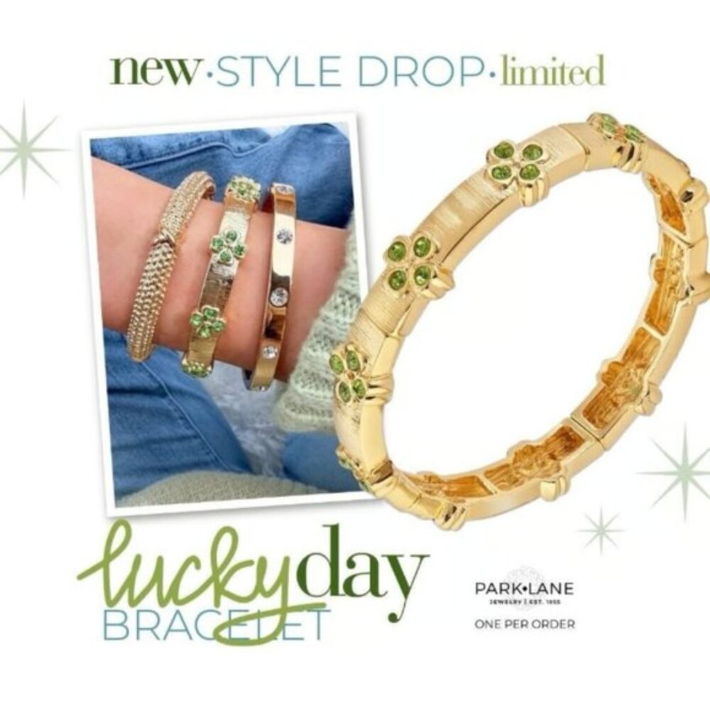 Park Lane LUCKY DAY Bracelet Stretch Shamrock St Patrick’s Day Clover Bangle NWT - Picture 5 of 7